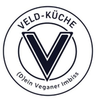 Logo-Variante 3: Veld-Küche - (D)ein Veganer Imbiss (stilisiertes schwarzes 'V' auf weißem stilisierten Teller)